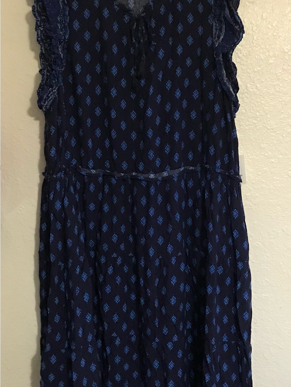 Navy Blue Sleeveless Patterned Midi Dress